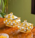 Shatranj Checkered Yellow & White Ceramic Serving Dish