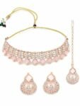 Sukkhi Seaside Gold Plated Pink AD Stones & Beads Choker Necklace Set