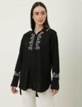MARKS Embroidered Women Black Top
